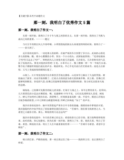 【高考半命题作文】那一刻,我明白了优秀作文5篇