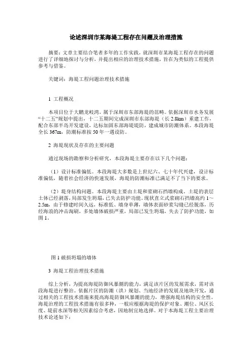 论述深圳市某海堤工程存在问题及治理措施