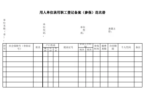 用人单位录用职工登记备案(参保)花名册