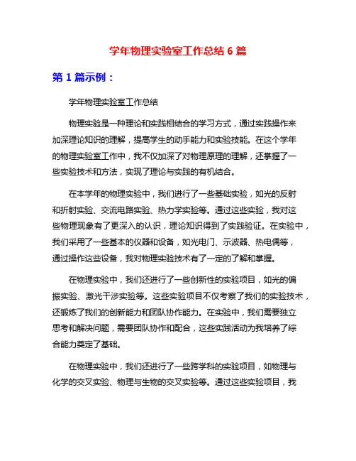 学年物理实验室工作总结6篇