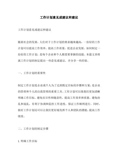 工作计划意见或建议和建议