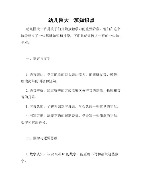 幼儿园大一班知识点