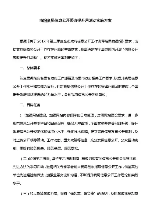 市粮食局信息公开整改提升月活动实施方案