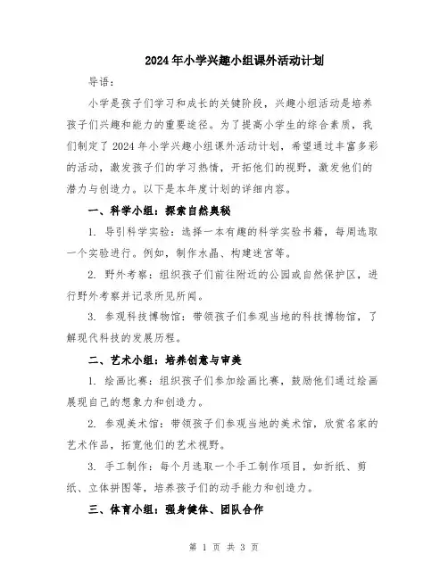 2024年小学兴趣小组课外活动计划