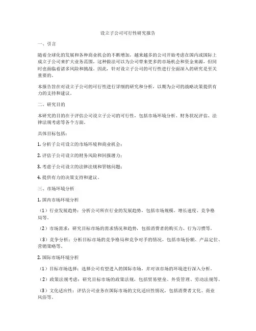 设立子公司可行性研究报告
