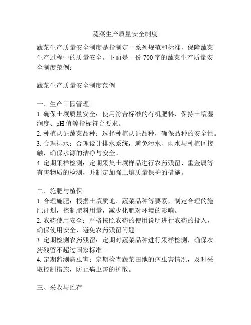 蔬菜生产质量安全制度
