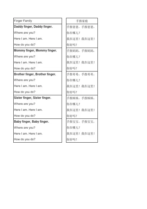 沪教版英语一年级手指家庭