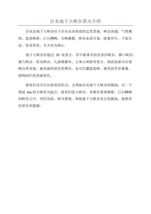 沂水地下大峡谷景点介绍