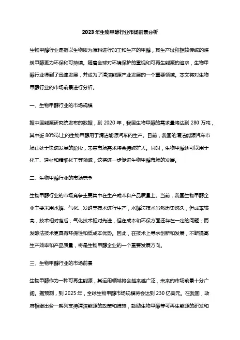 2023年生物甲醇行业市场前景分析