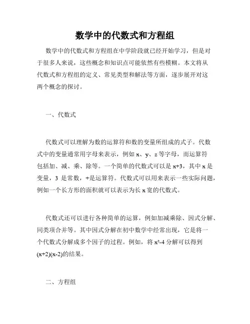 数学中的代数式和方程组