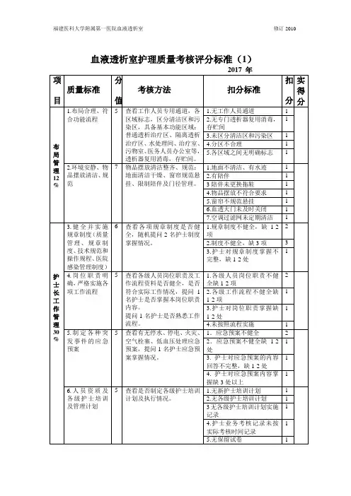 血透质量考核标准