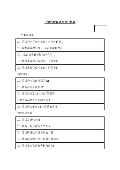 广告传媒行业广播传播媒体利用分析表