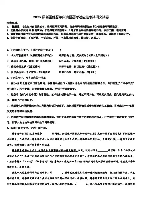 2025届新疆维吾尔自治区高考适应性考试语文试卷含解析
