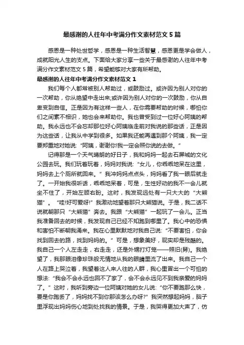 最感谢的人往年中考满分作文素材范文5篇