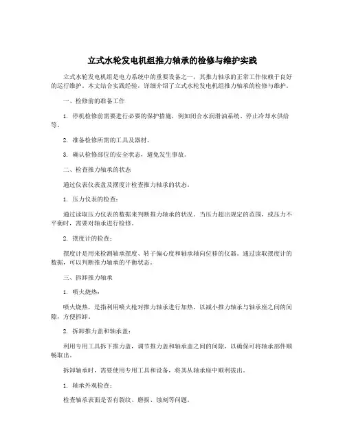 立式水轮发电机组推力轴承的检修与维护实践
