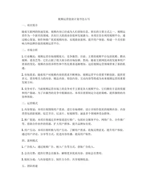 视频运营创业计划书怎么写