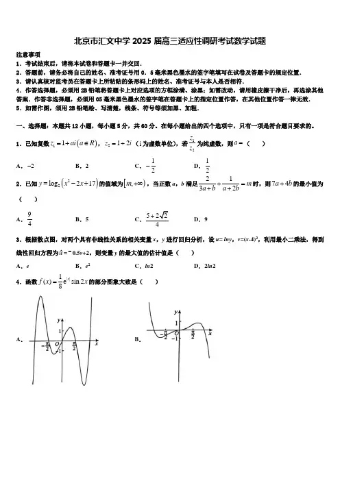 北京市汇文中学2025届高三适应性调研考试数学试题含解析2
