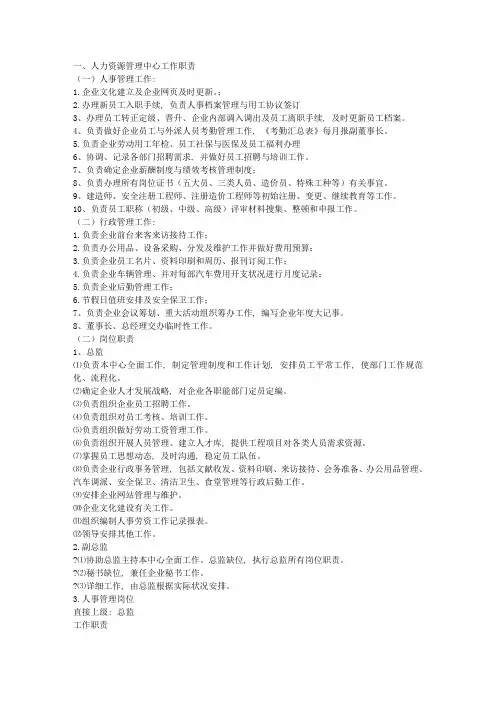 人事行政岗位管理规章制度