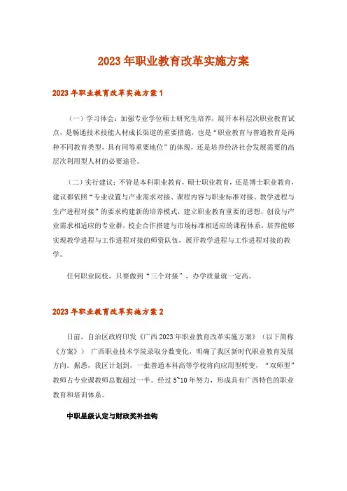 2023年职业教育改革实施方案