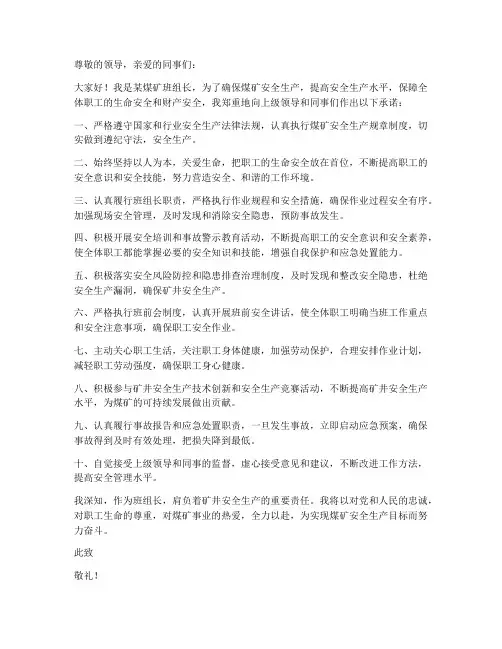 煤矿安全承诺书班组长