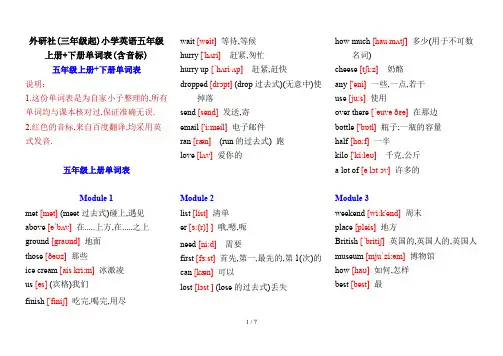 最新外研社(三年级起)小学英语五年级上册+下册单词表(含音标)