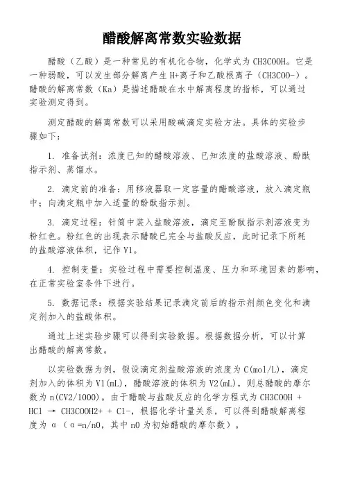 醋酸解离常数实验数据