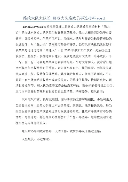 路政大队大队长_路政大队路政员事迹材料word