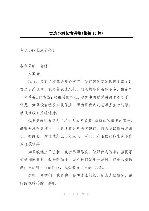 竞选小组长演讲稿(集锦15篇)