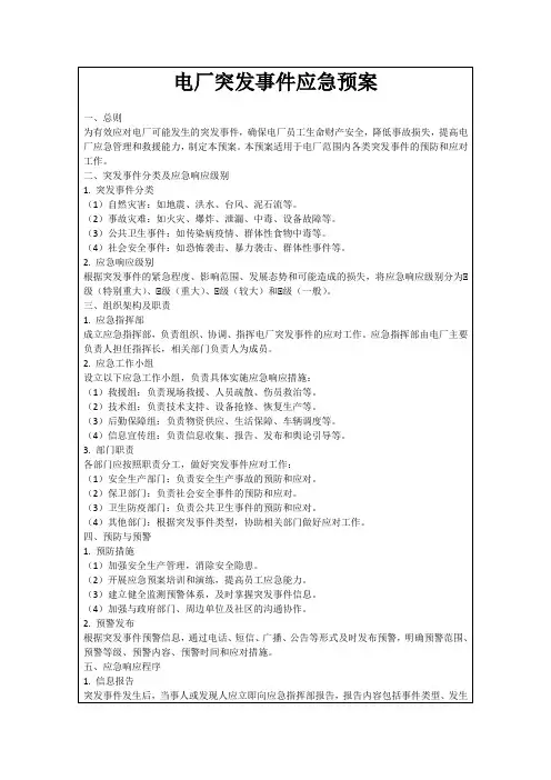 电厂突发事件应急预案