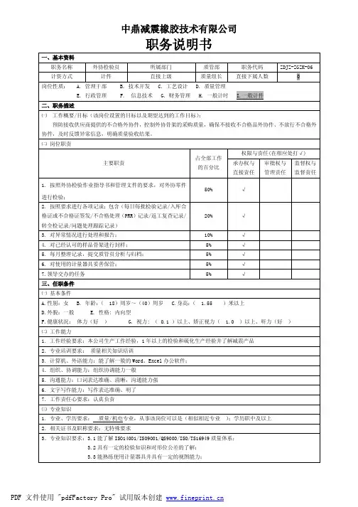 外协检验员职务说明书