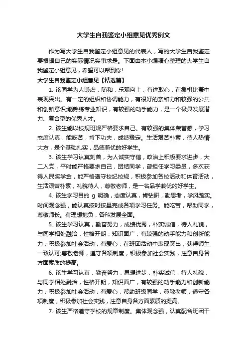 大学生自我鉴定小组意见优秀例文
