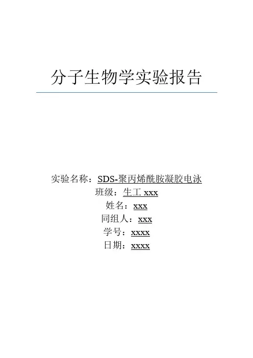 (完整版)SDS-聚丙烯酰胺凝胶电泳实验报告