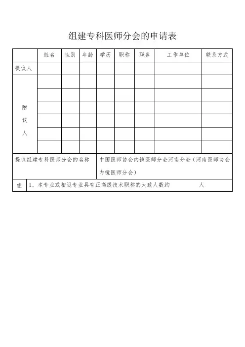 (完整版)组建医师协会专科医师分会的申请表