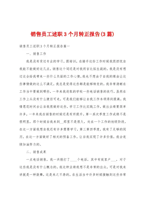 销售员工述职3个月转正报告(3篇)