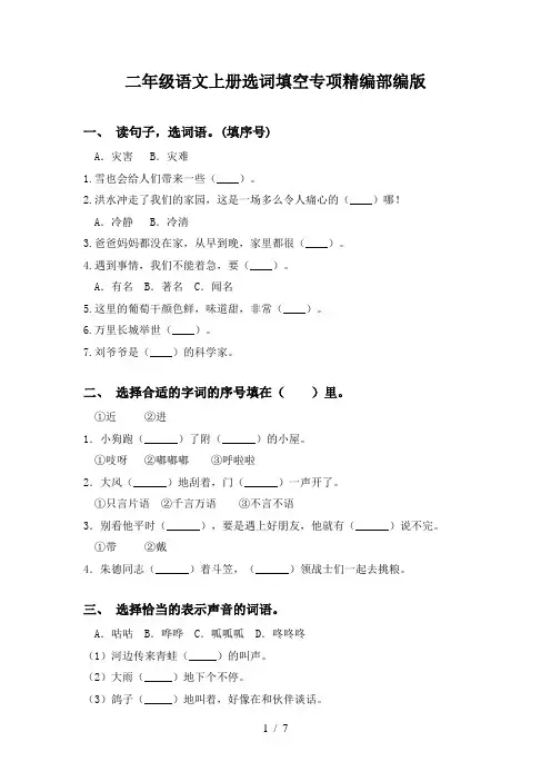 二年级语文上册选词填空专项精编部编版