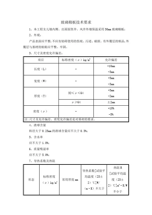 玻璃棉板技术要求