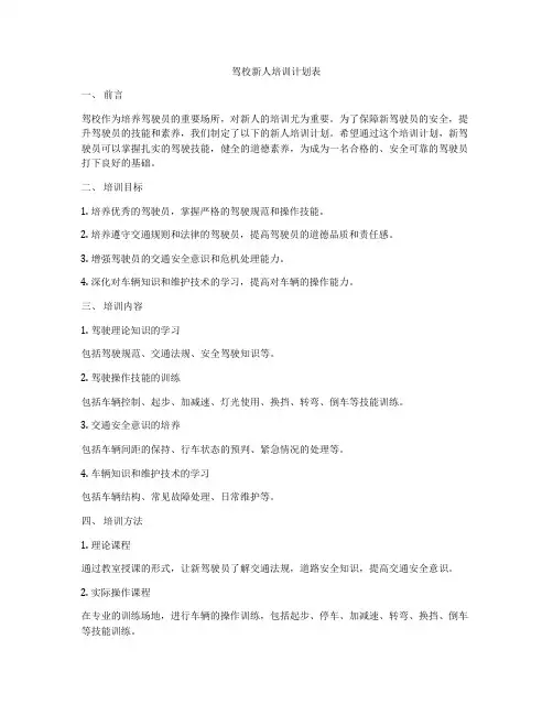驾校新人培训计划表