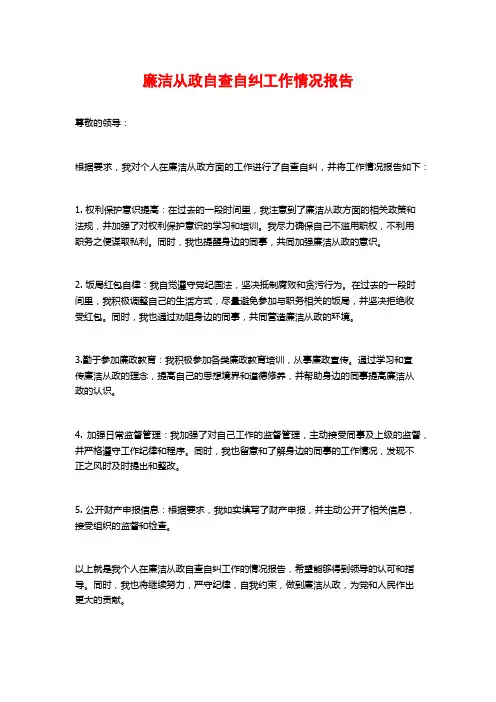 廉洁从政自查自纠工作情况报告