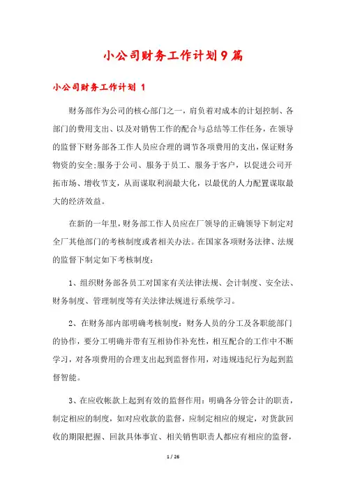 小公司财务工作计划9篇