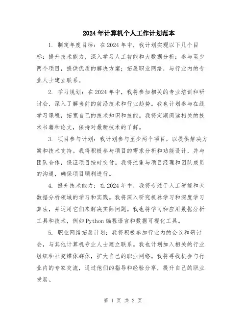 2024年计算机个人工作计划范本