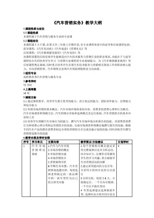 《汽车营销实务》教学大纲
