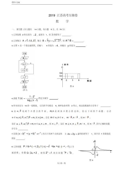 2019江苏高考压轴卷数学