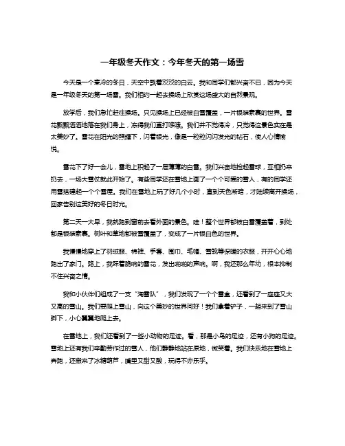 一年级冬天作文：今年冬天的第一场雪