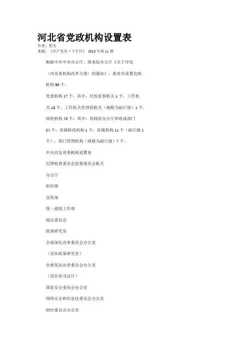 河北省党政机构设置表