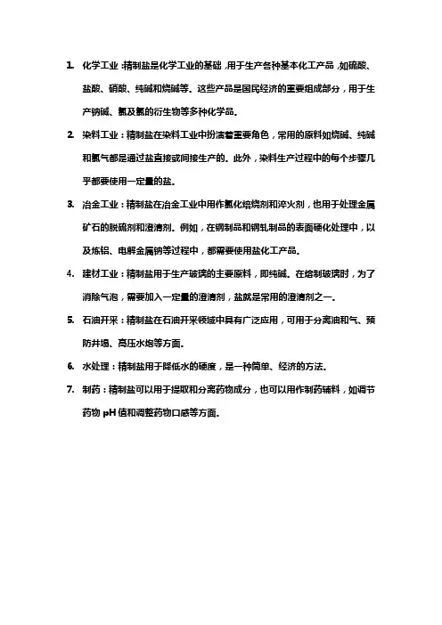 精制盐的用途