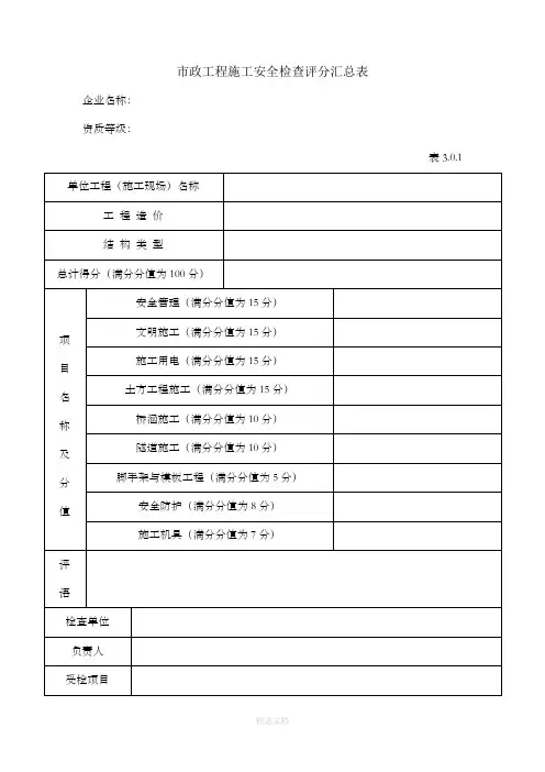 市政工程施工安全检查评分汇总表_图文