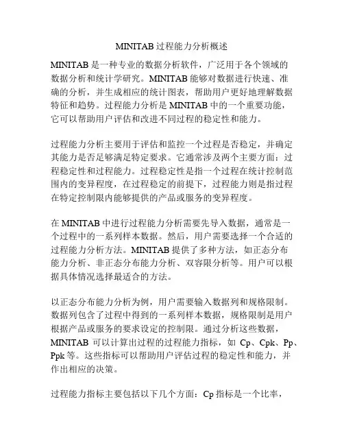 MINITAB过程能力分析概述