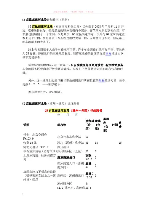g5京昆高速河北段详细路书