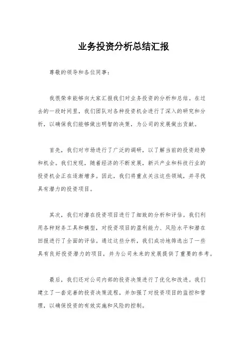 业务投资分析总结汇报