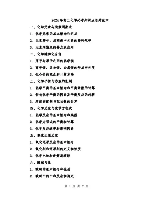 2024年高三化学必考知识点总结范本